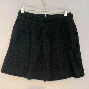 See by Chloe Size US 6 Black Eyelet Skirt A Line Pockets Short Cotton Pleated